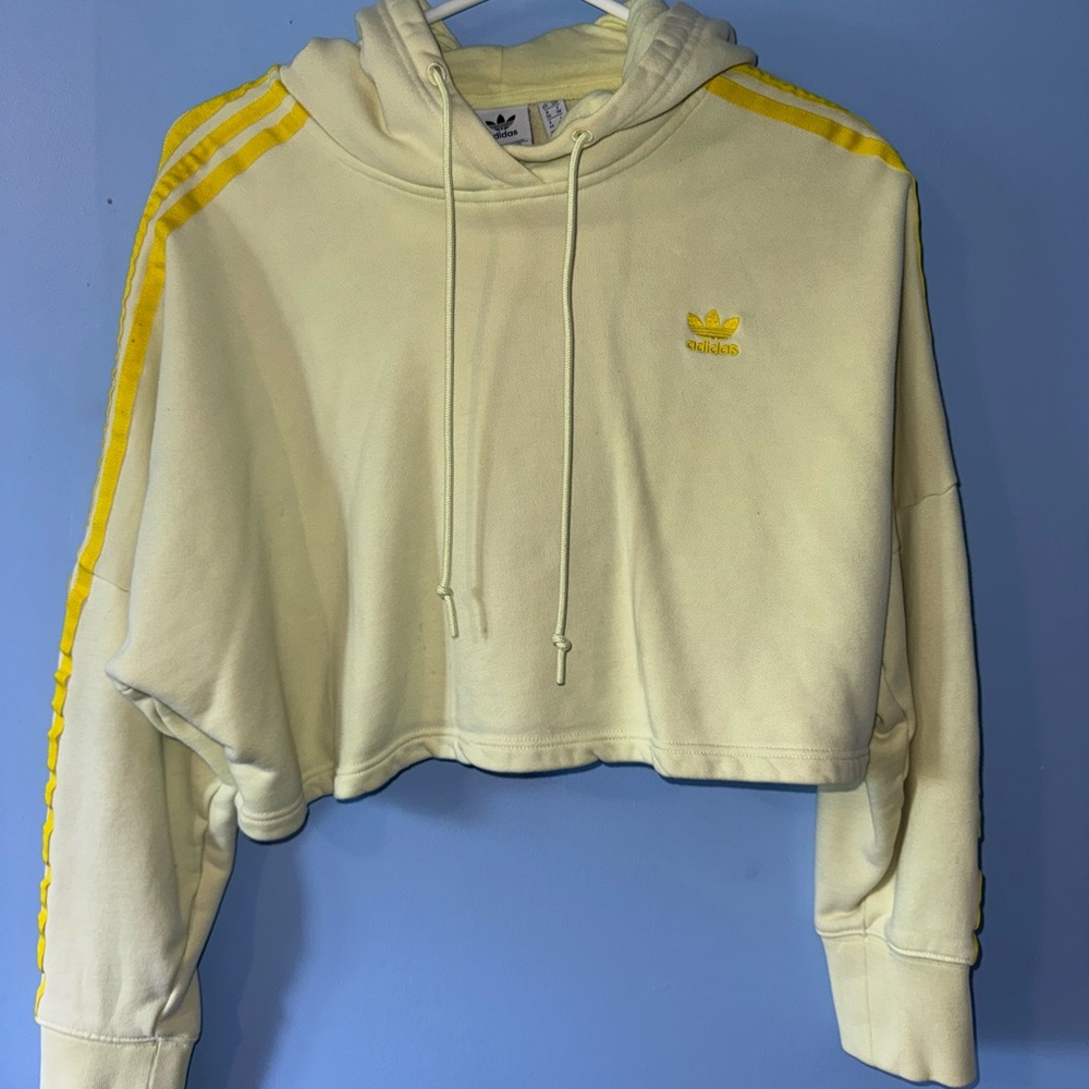 Adidas Cream Hoodie with Yellow Stripes